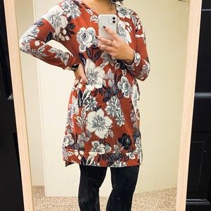 Rust Floral Sweater Tunic